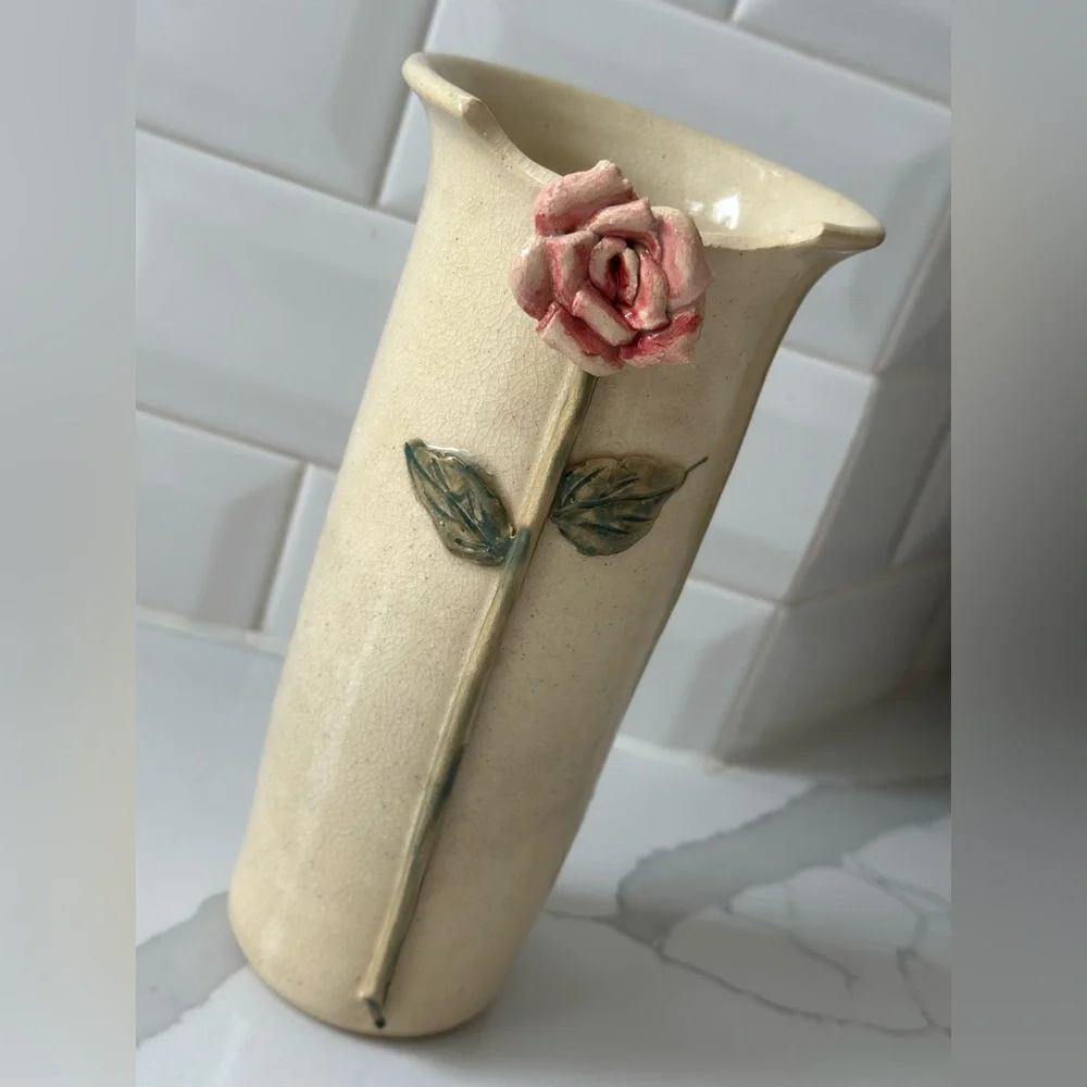 Vintage ivory vase with rose